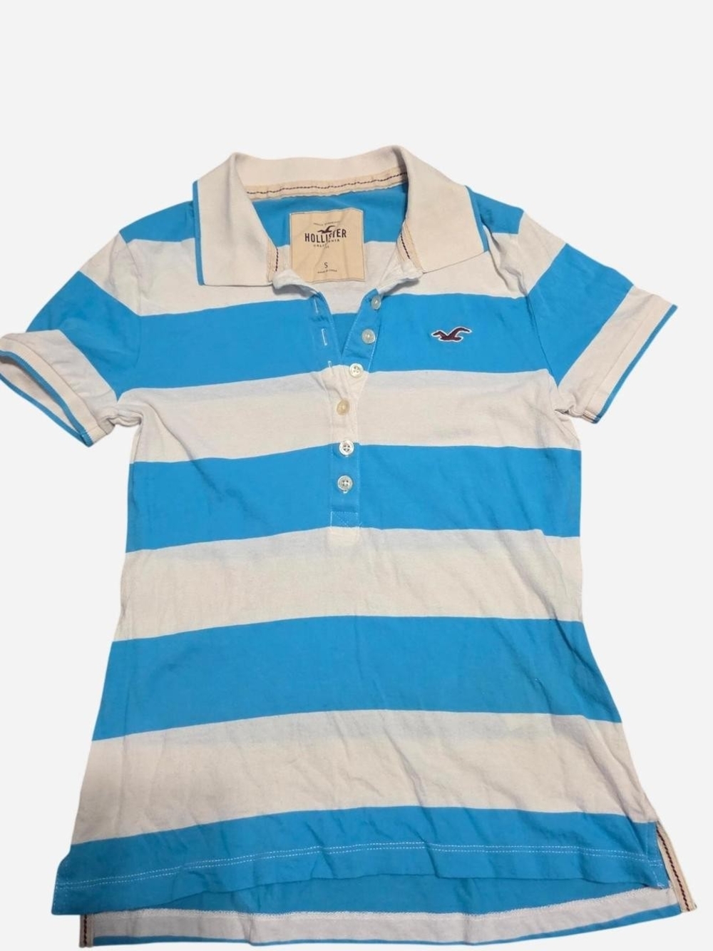 Hollister Blue & White Horizontal Stripe Polo